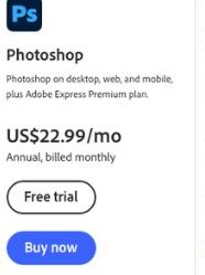 Photoshop plan: US$22.99/month