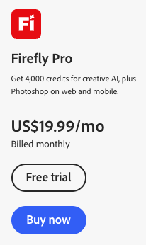 Firefly Pro plan: US$19.99/month