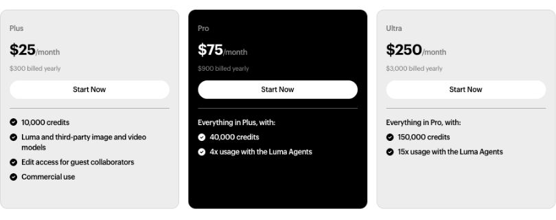 Luma Dream Machine Yearly Pricing Plans